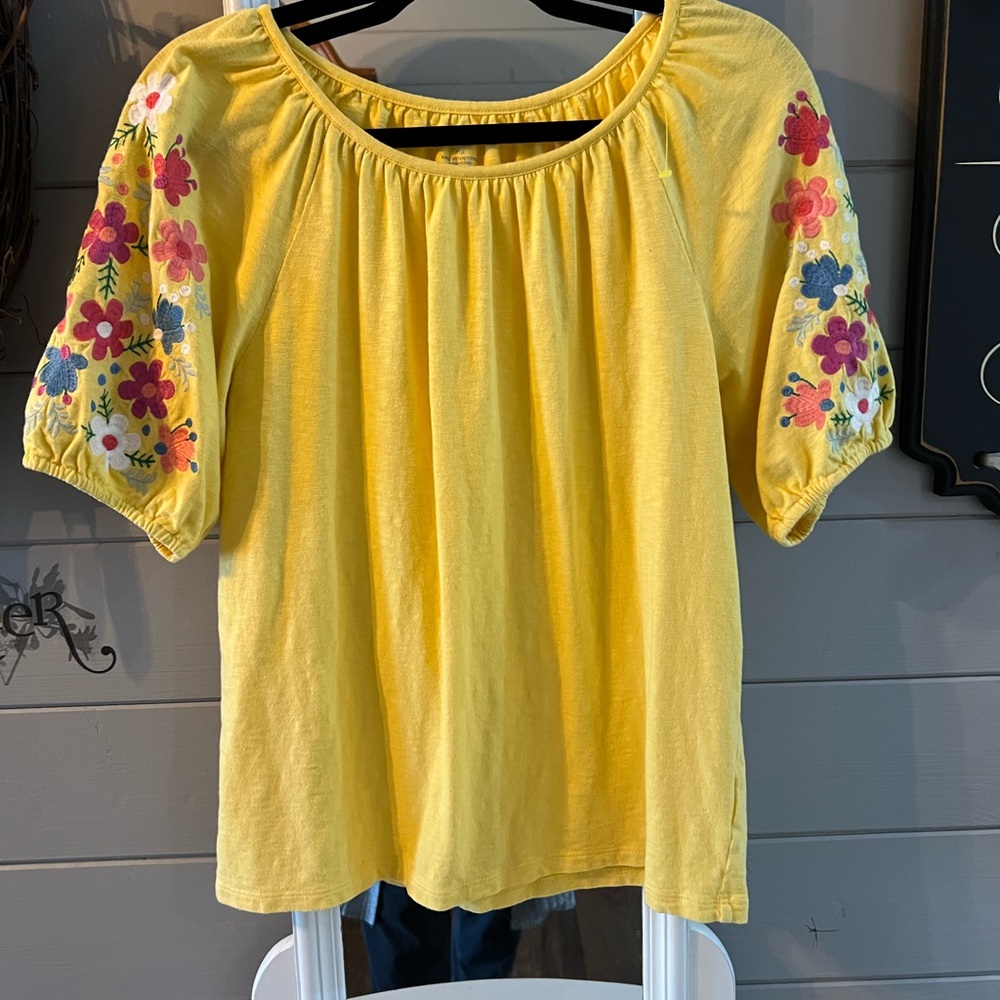 Yellow Floral Embroidered Women's Top